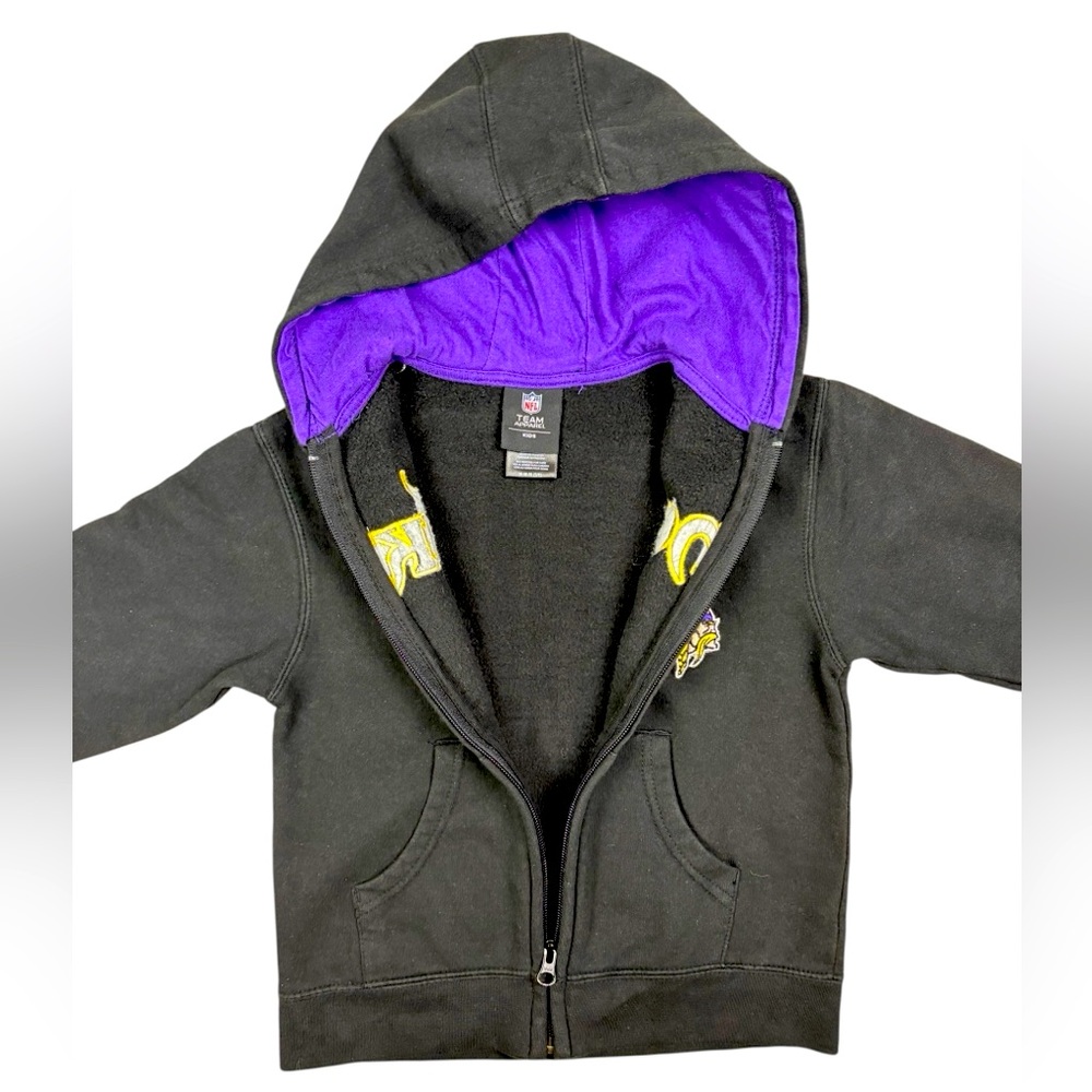 NFL MN Vikings Hooded Zip Sweatshirt 5/6 Black - Picture 5 of 9